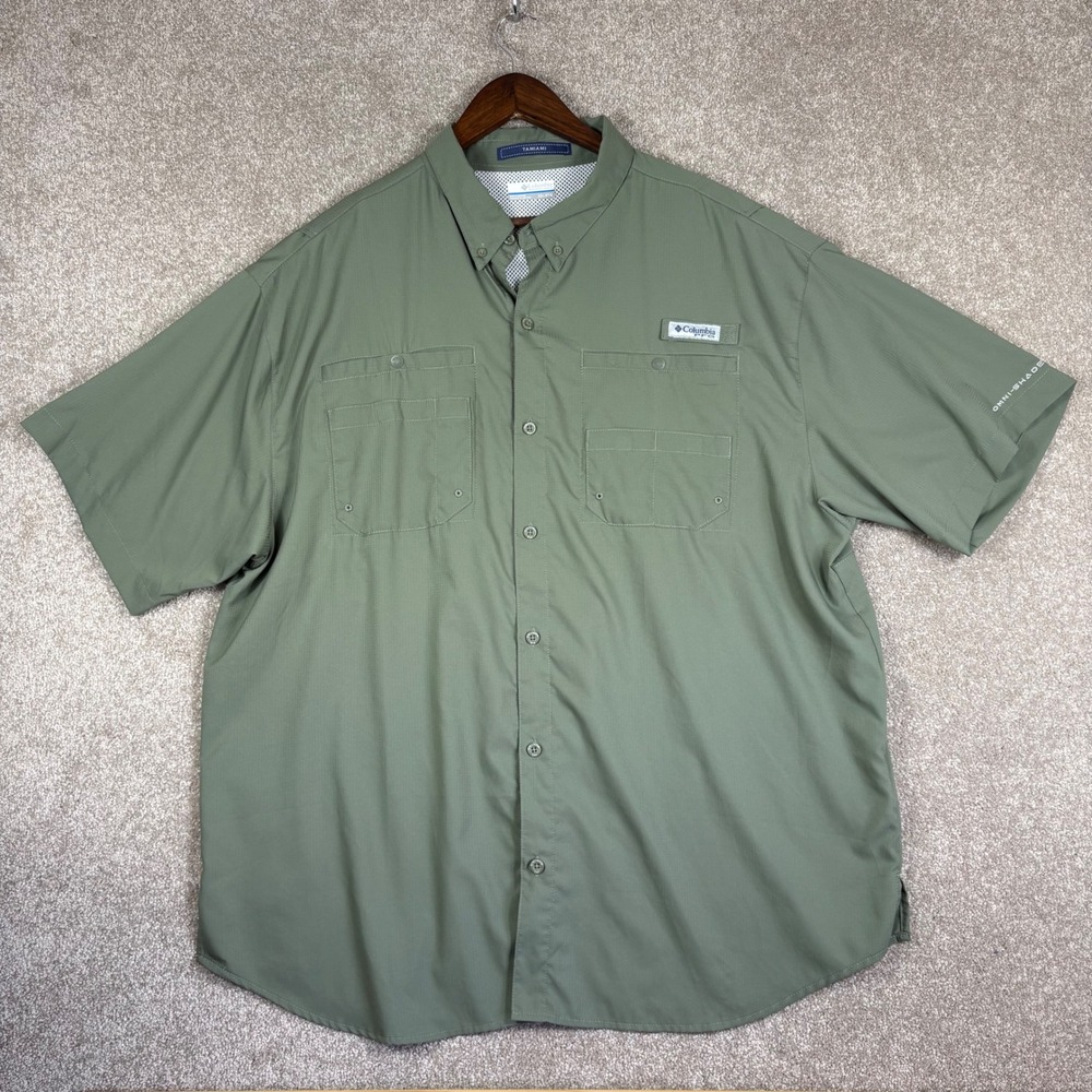 Columbia PFG Tamiami II Fishing Shirt Mens XXL Sage Green Short Sleeve UPF 40